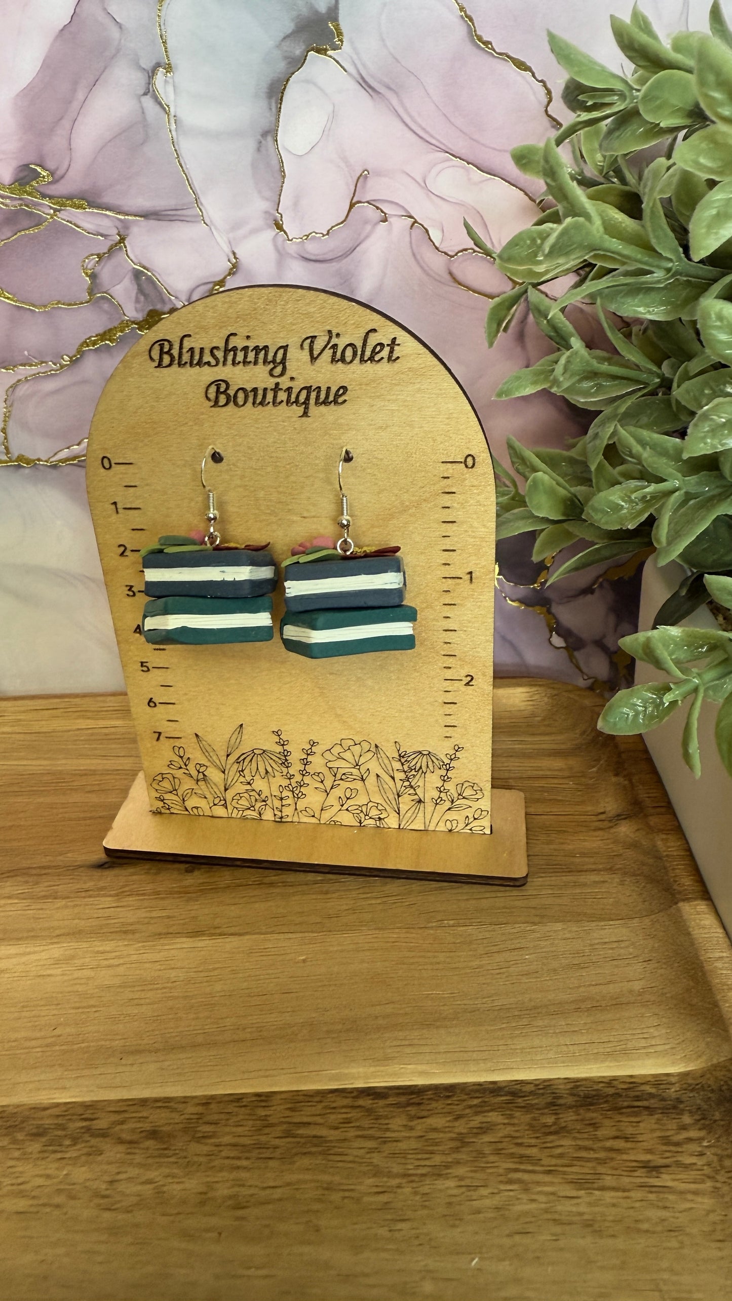 3d floral book stack Clay earring
