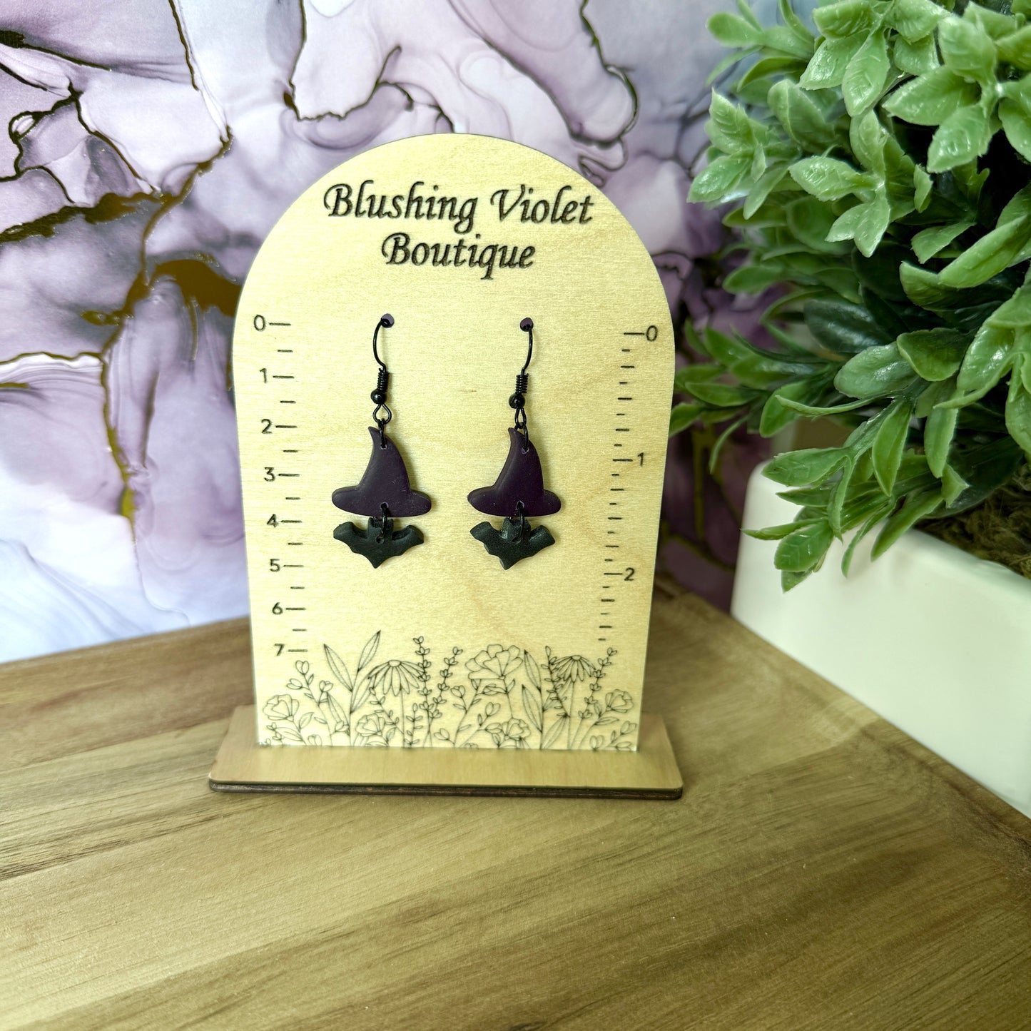 Witch hat dangle clay earrings