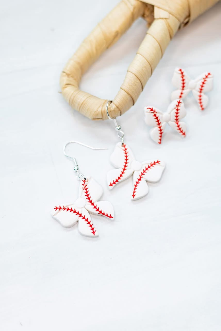 Spring sports bow clay earrings
