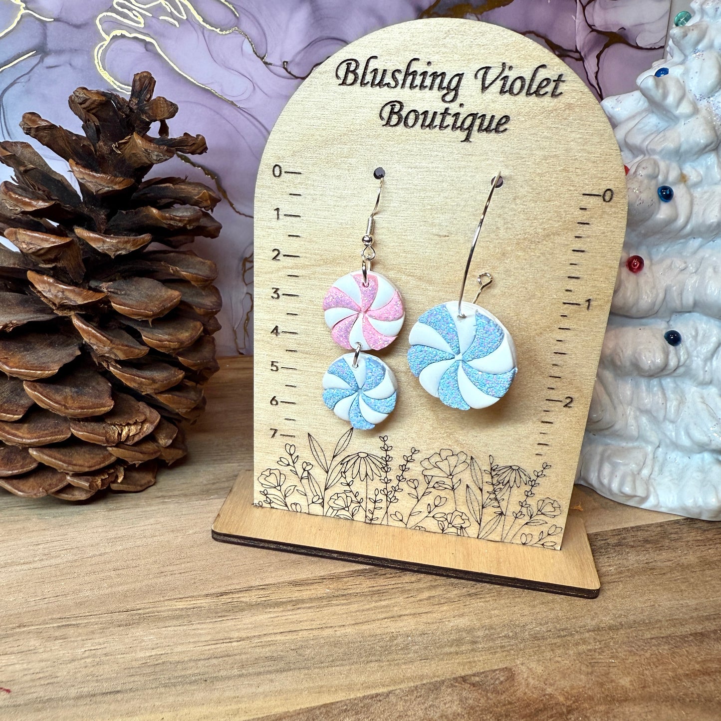 Single Peppermint Twist Clay earring