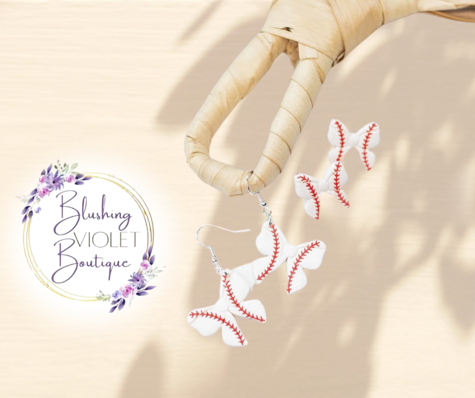 Spring sports bow clay earrings