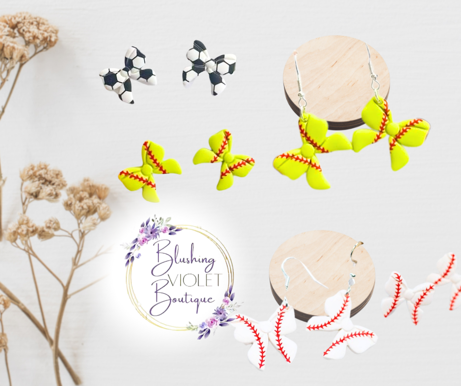 Spring sports bow clay earrings