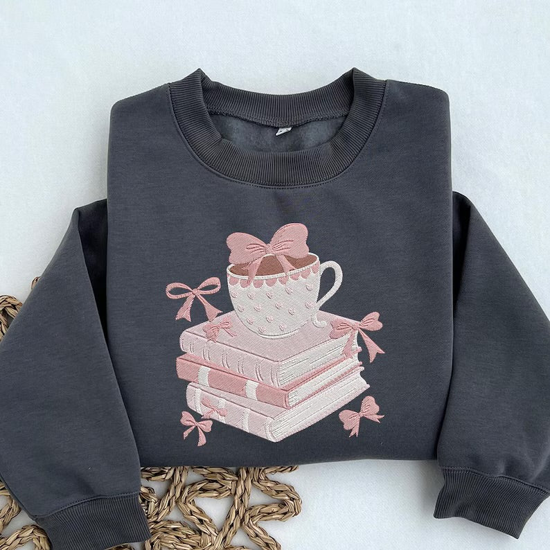 coffee & book stack Embroidery