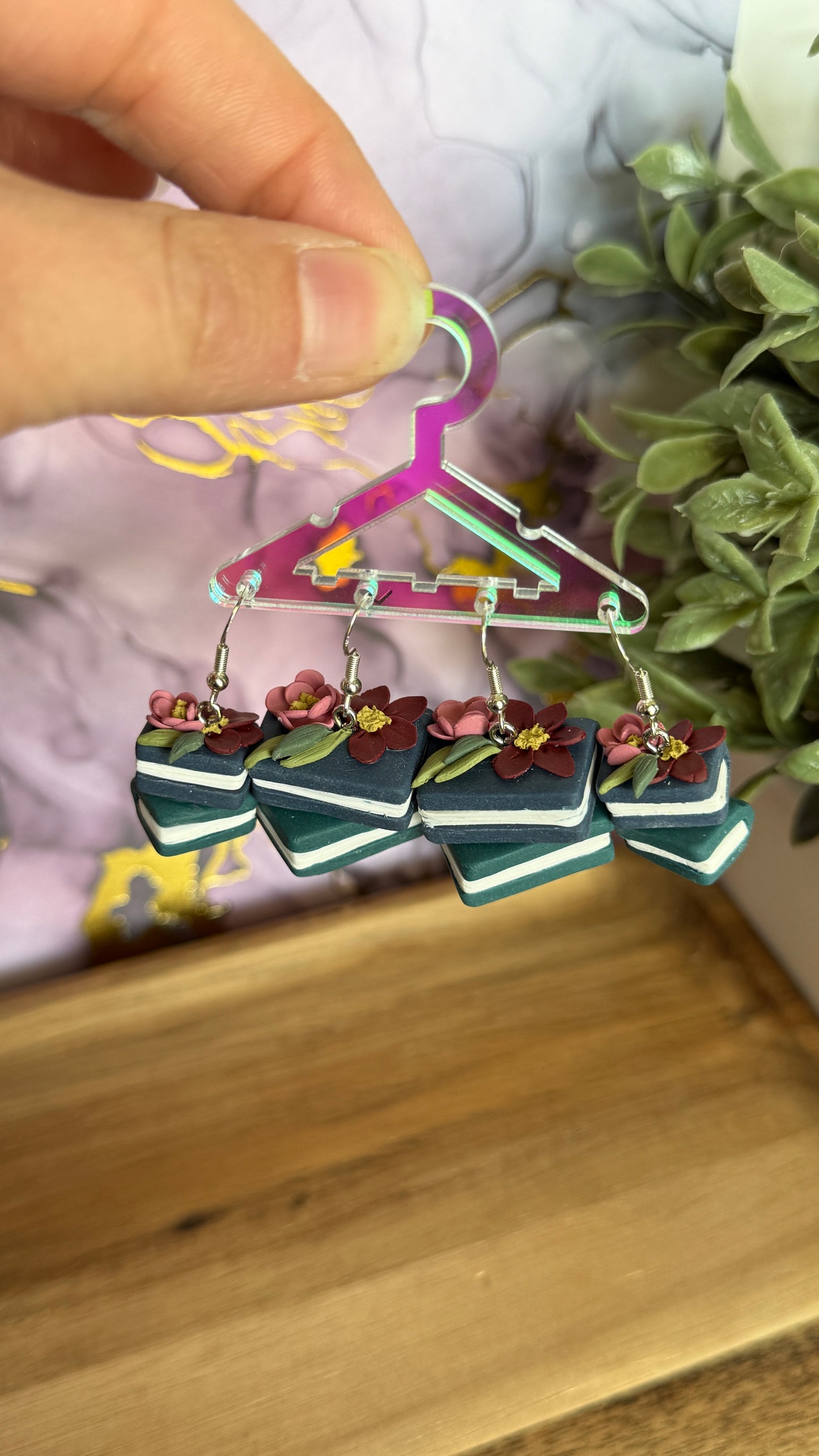 3d floral book stack Clay earring