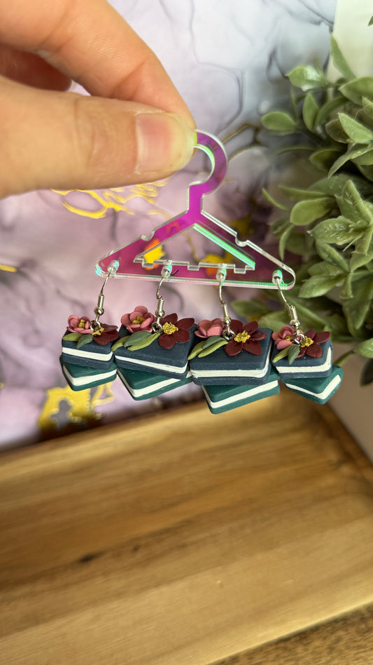 3d floral book stack Clay earring