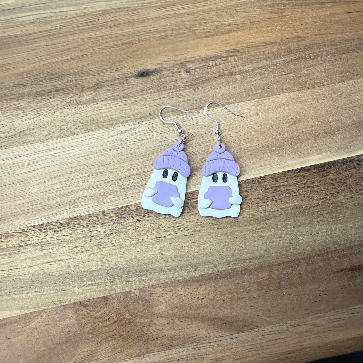 Beanie sipping Ghost Clay earring