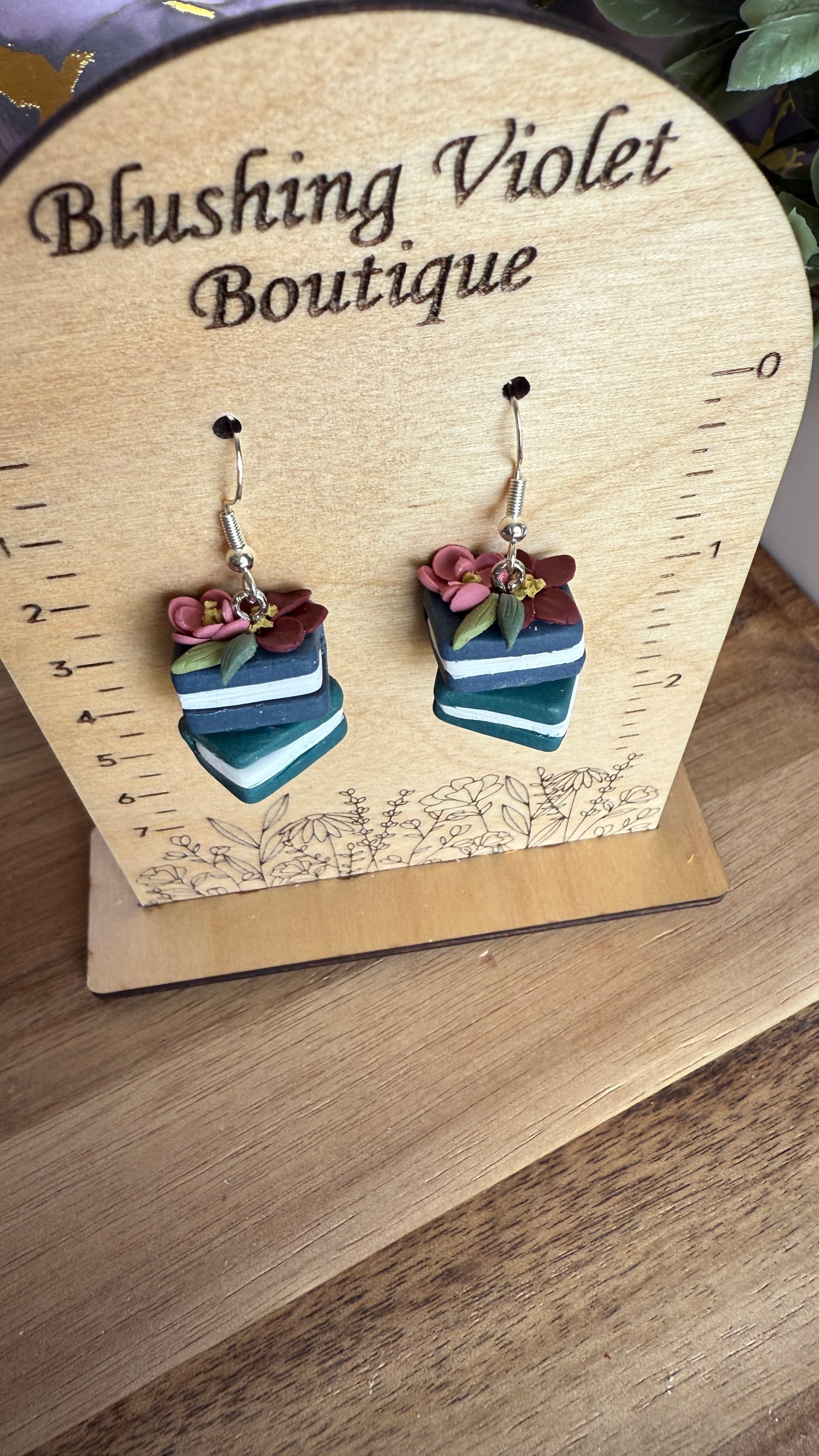 3d floral book stack Clay earring