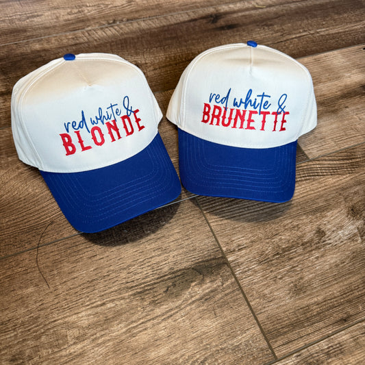 Red White & Brunette/Blonde hats