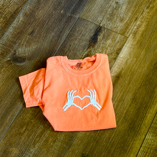 3d puff Skeleton heart  Embroidery YOUTH/TODDLER Tops