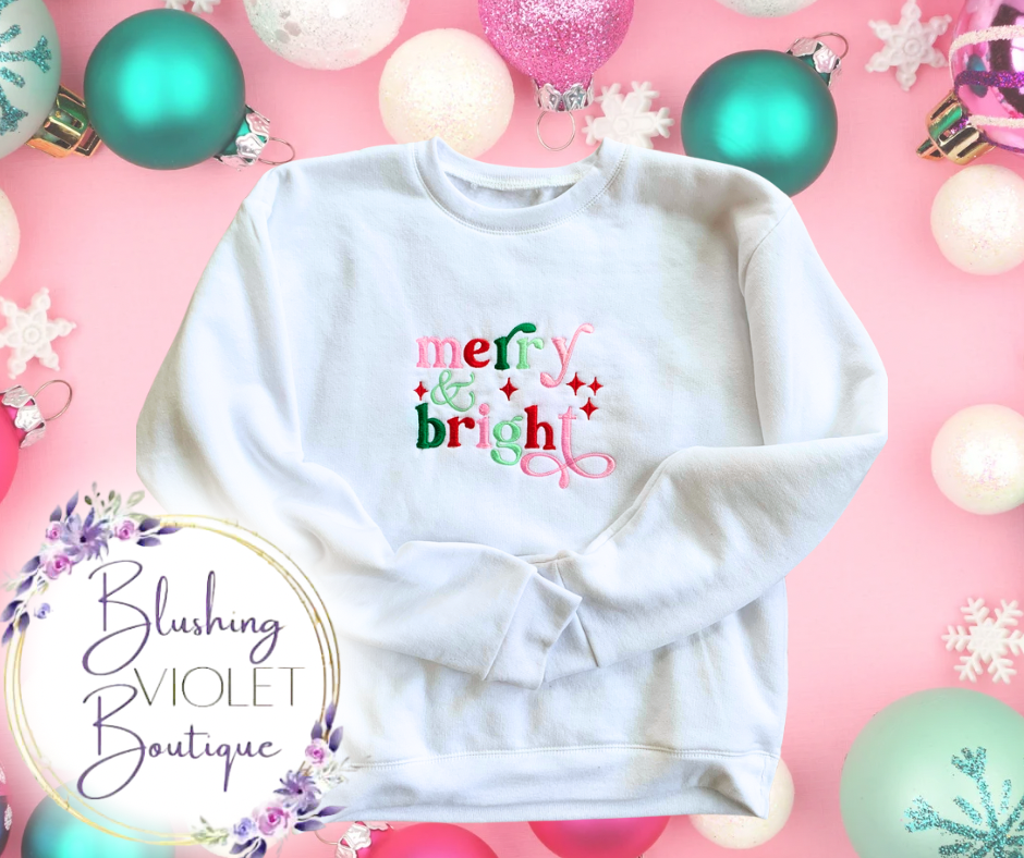 Merry & Bright Embroidered Sweatshirts