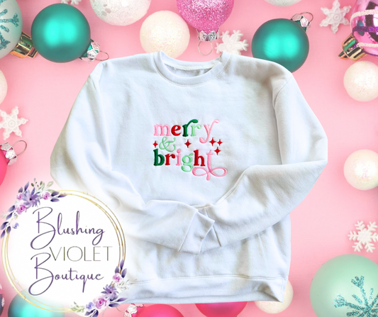 Merry & Bright Embroidered Sweatshirts
