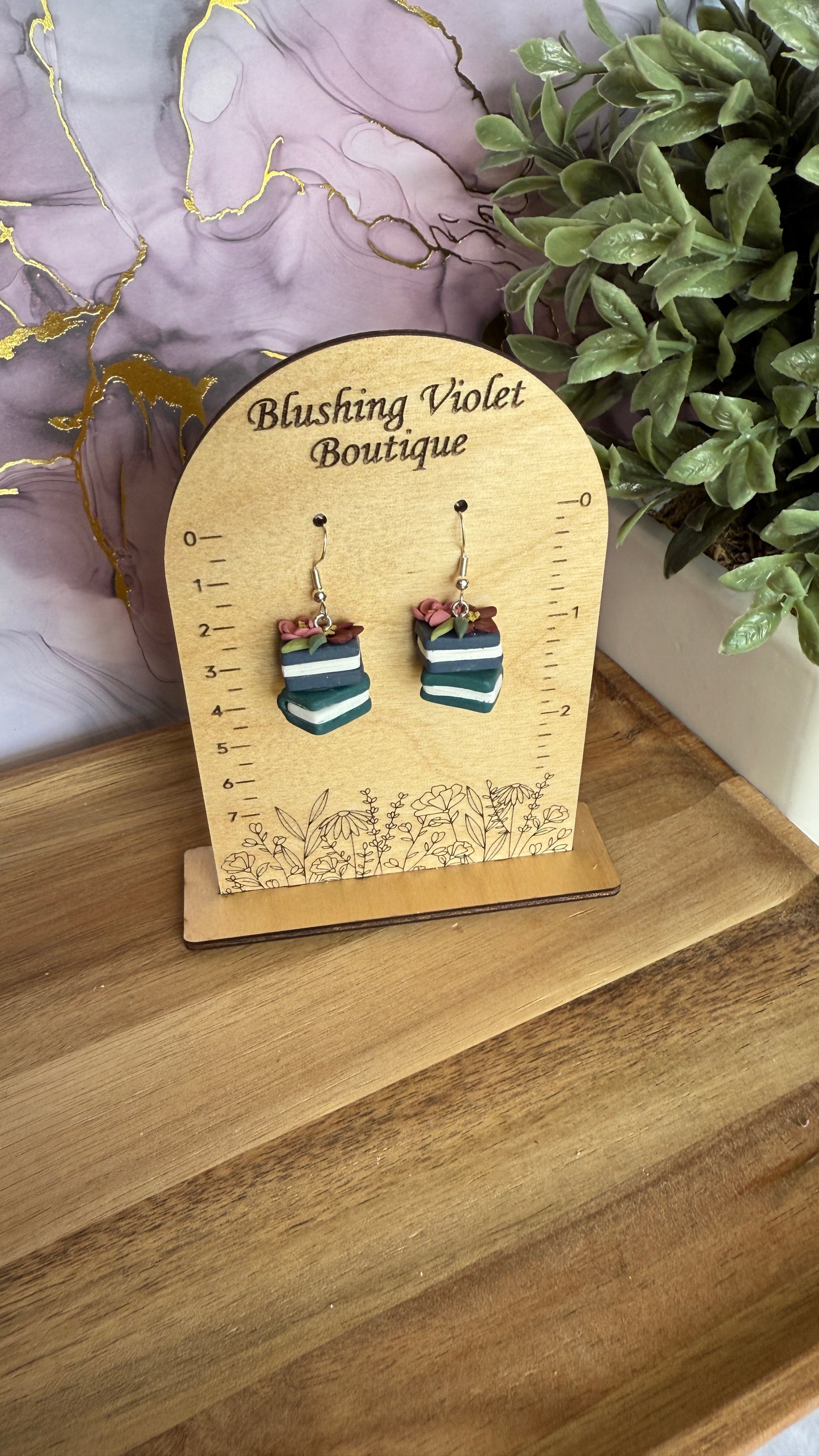 3d floral book stack Clay earring