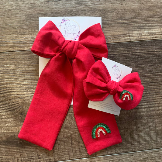 Christmas Made to Match Rainbow Hand Embroidered Bow
