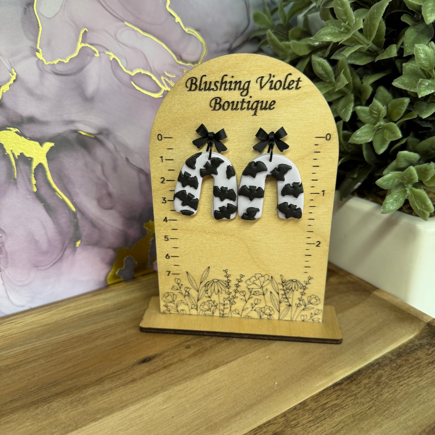 Bats & Bows arch clay earring