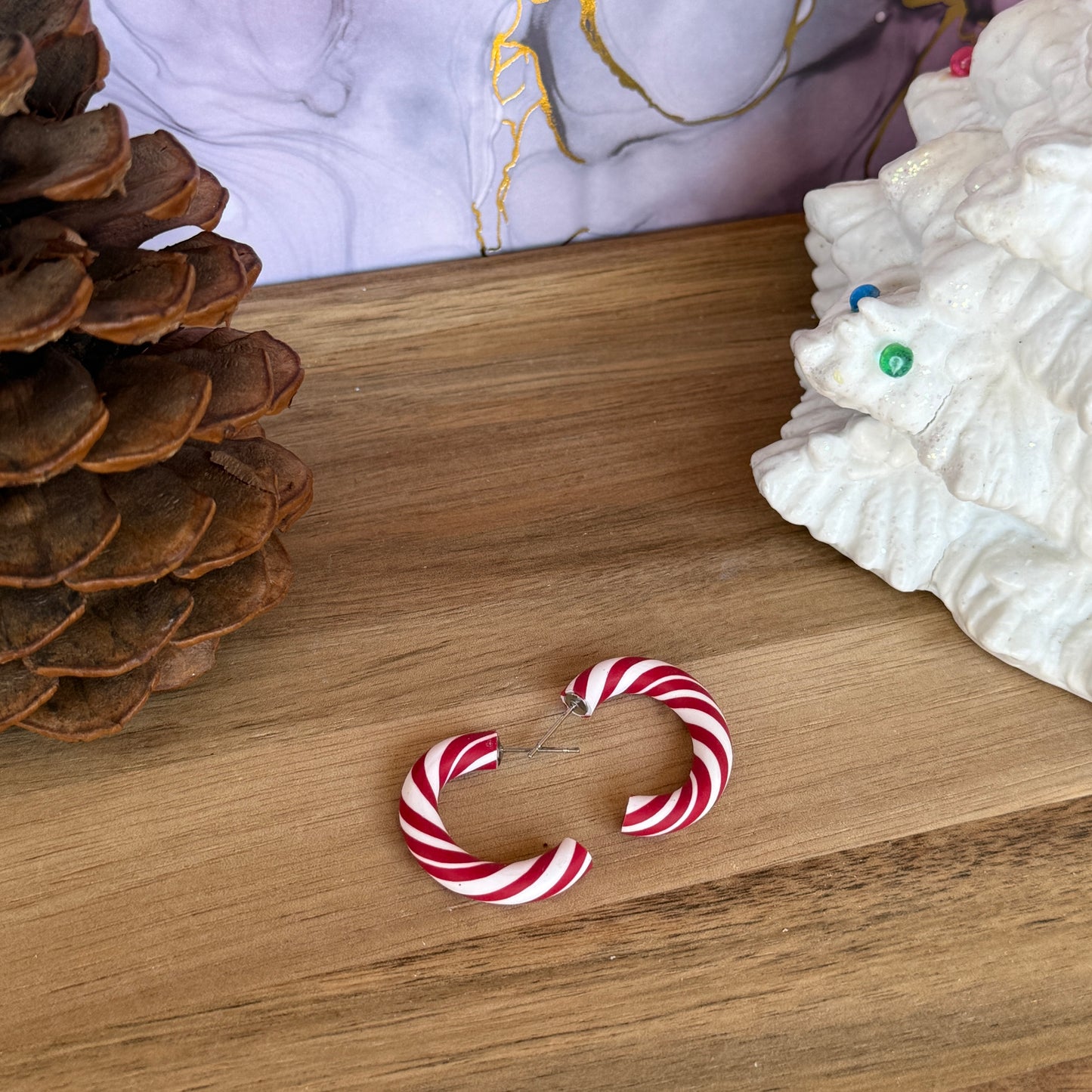 Candy Cane Clay huggies & earrings
