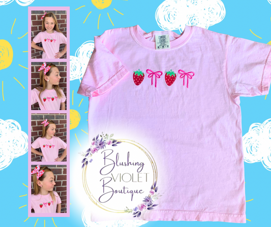 Strawberries & bows embroidered tee