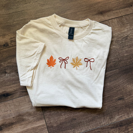 Maple & bows embroidery top-Adult