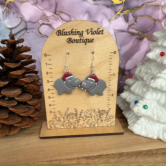 Holiday Hippo Clay earring