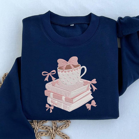 coffee & book stack Embroidery