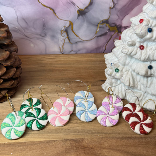 Single Peppermint Twist Clay earring