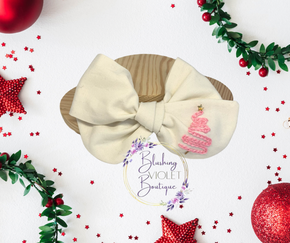 READY TO SHIP Rockin Around the Christmas Tree Hand Embroidered Bows