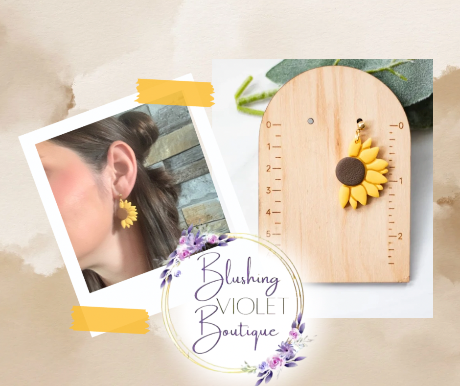 Sunflower clay earrings
