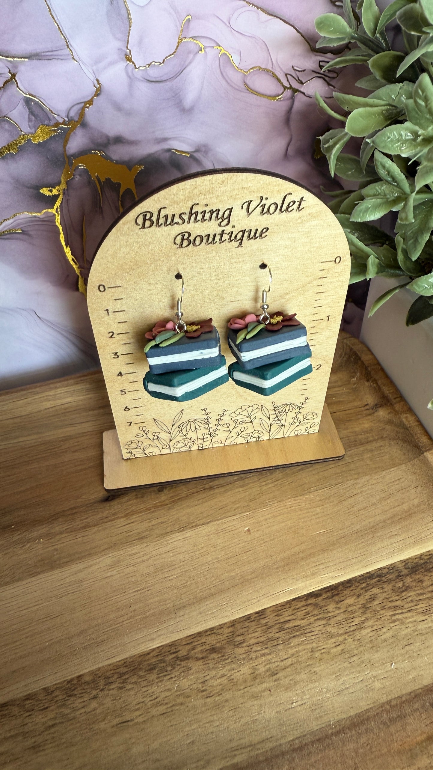 3d floral book stack Clay earring