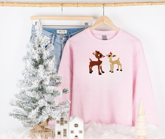 Reindeer romance embroidery sweatshirts-YOUTH/TODDLER