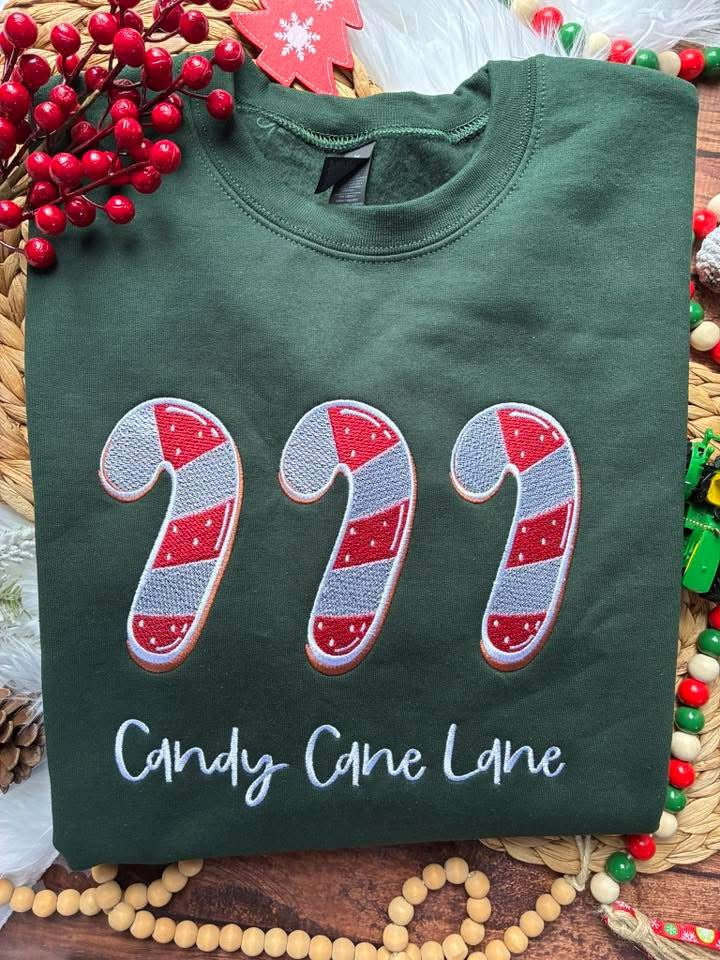 Candy Cane Lane embroidery sweatshirts-YOUTH/TODDLER