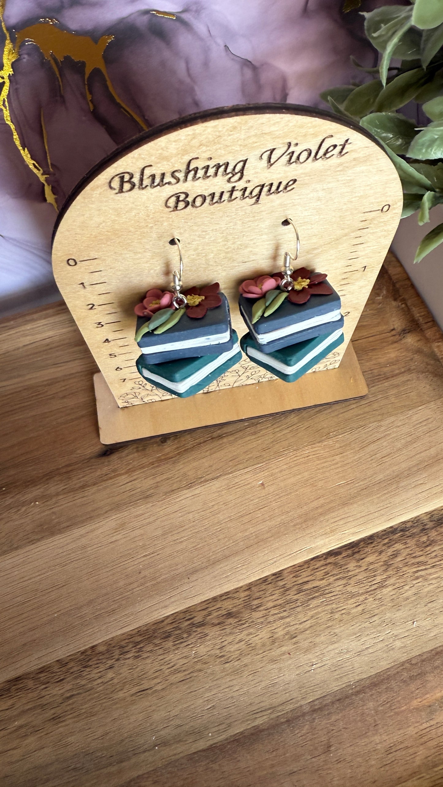 3d floral book stack Clay earring