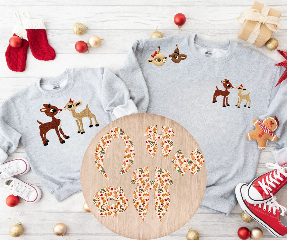 Reindeer romance embroidery sweatshirts-YOUTH/TODDLER