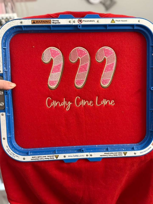 Candy Cane Lane Embroidered top. ADULT
