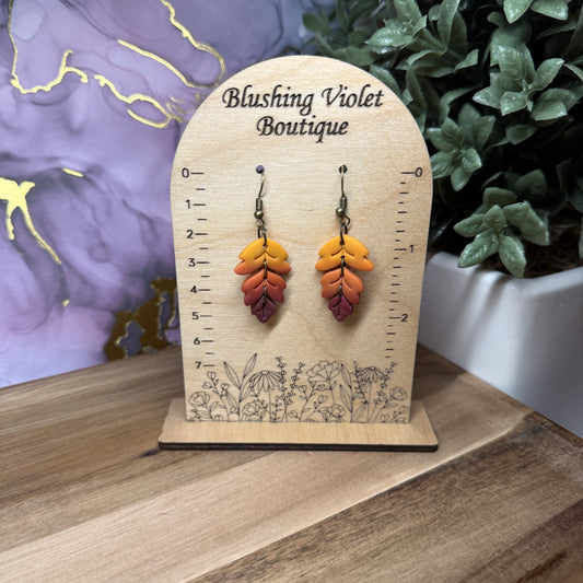 Oak leaf sunset dangles clay earrings