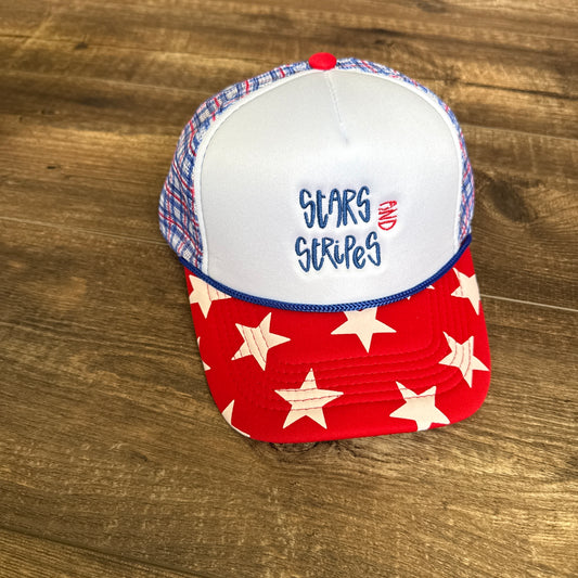 Stars and Stripes plaid trucker Hat