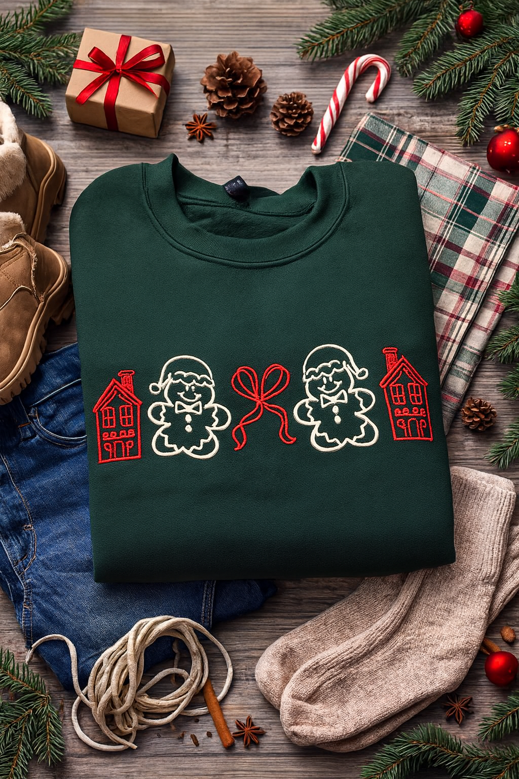Gingerbread & Bows embroidery sweatshirts-YOUTH/TODDLER