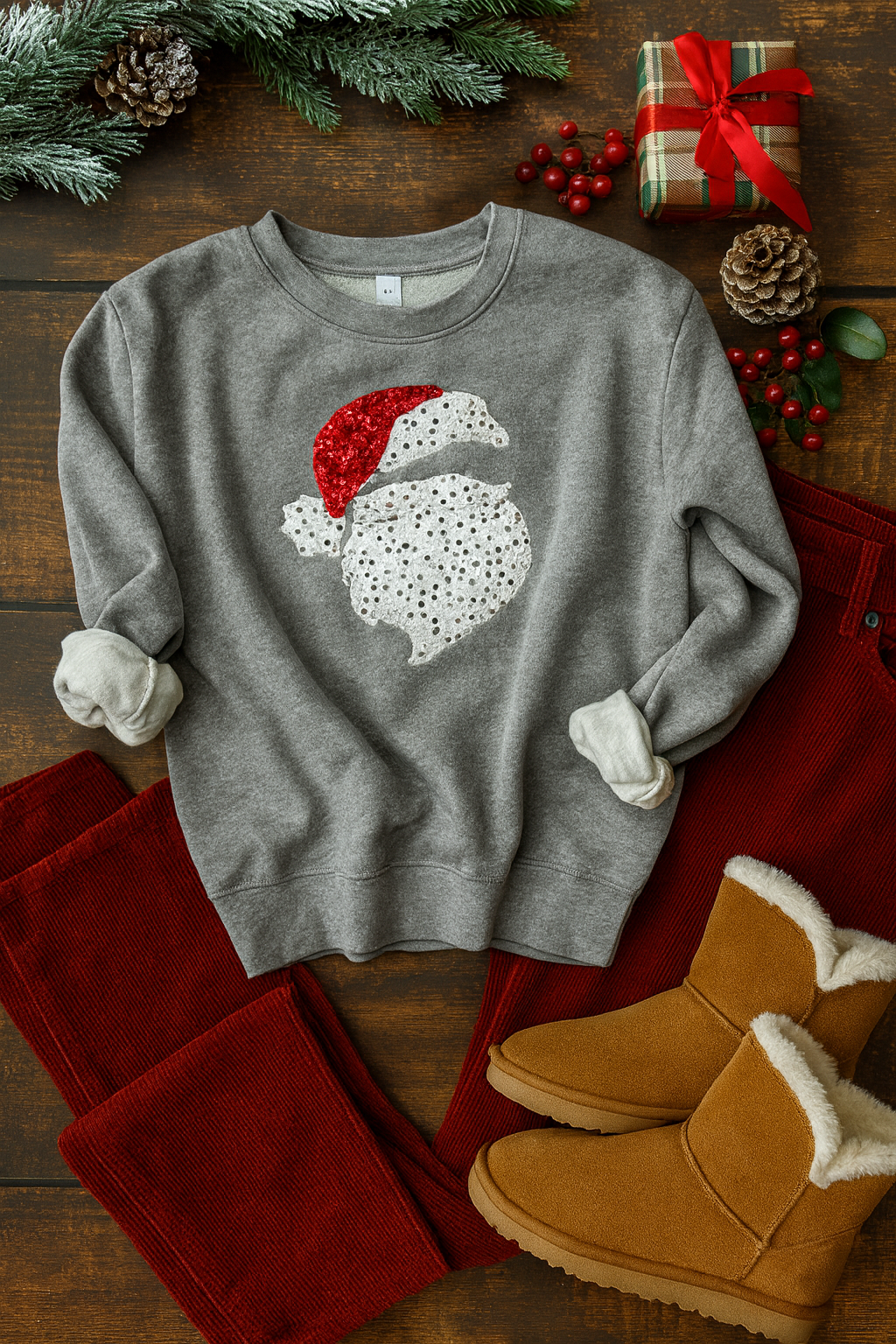 Sequin Santa embroidery sweatshirts-YOUTH/TODDLER
