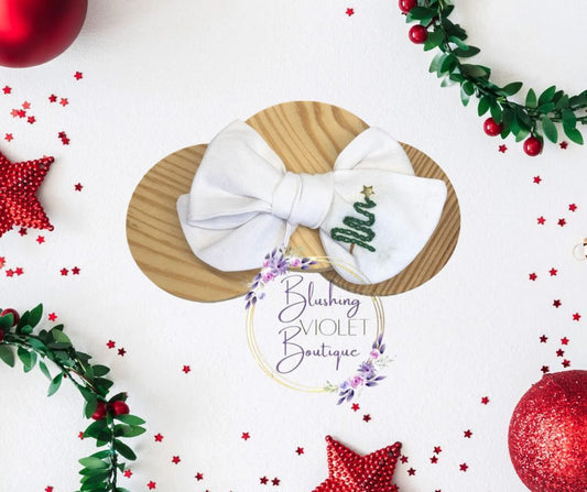 READY TO SHIP Rockin Around the Christmas Tree Hand Embroidered Bows
