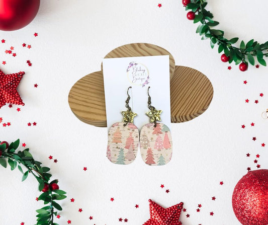 Pink Christmas genuine leather Earrings