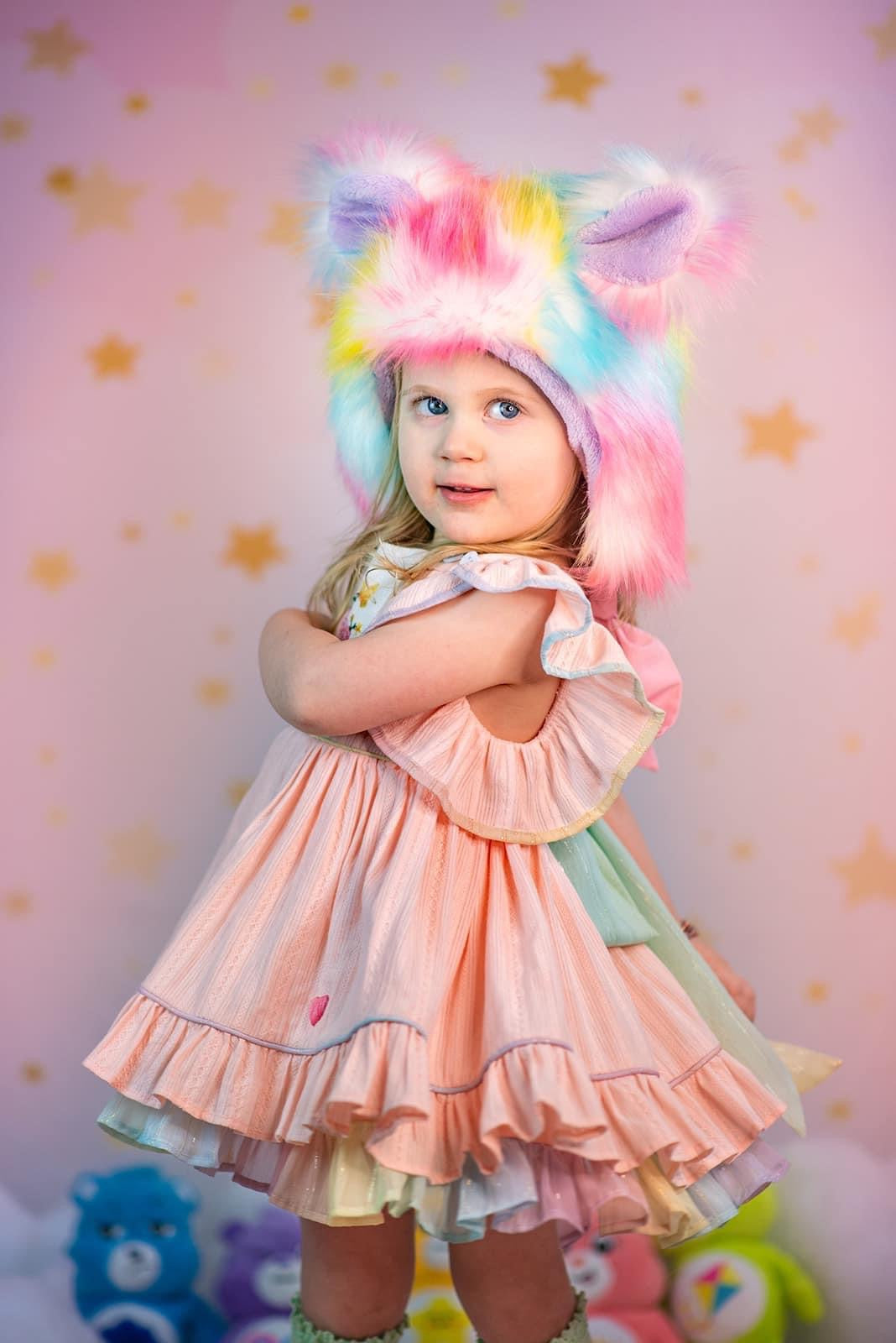 Rainbow bear bonnet